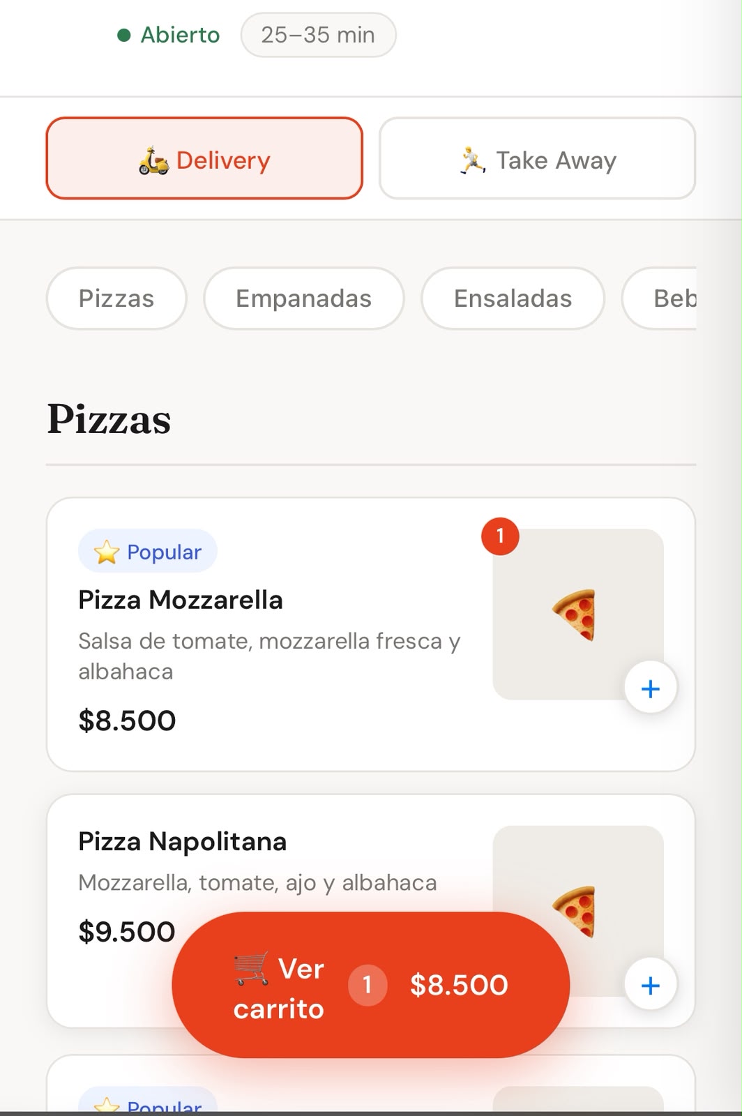 Menú de pedidos online